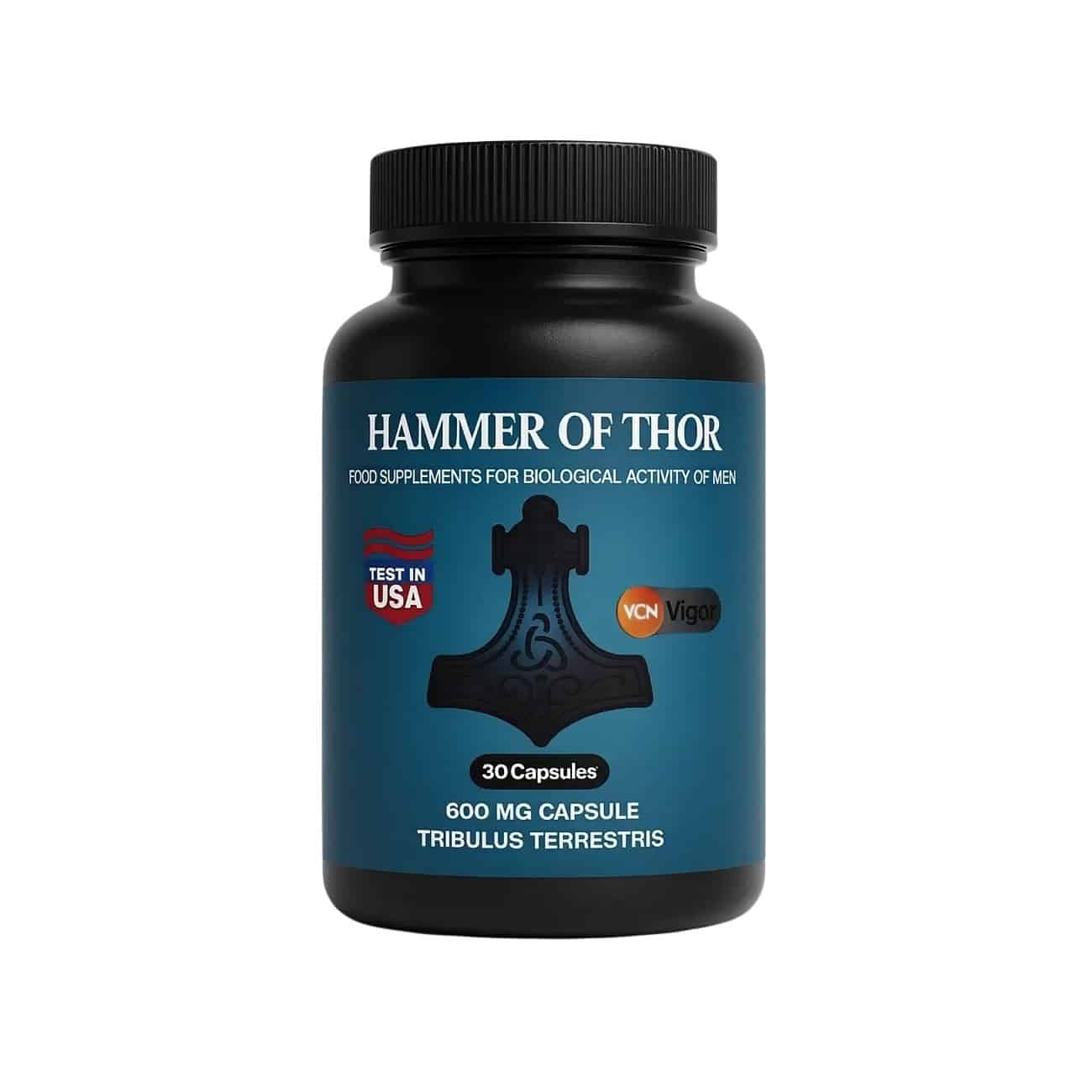 Frasco original de Hammer of Thor Blue Edition de 30 cápsulas, suplemento natural con Tribulus Terrestris 600mg para la vitalidad y el rendimiento masculino