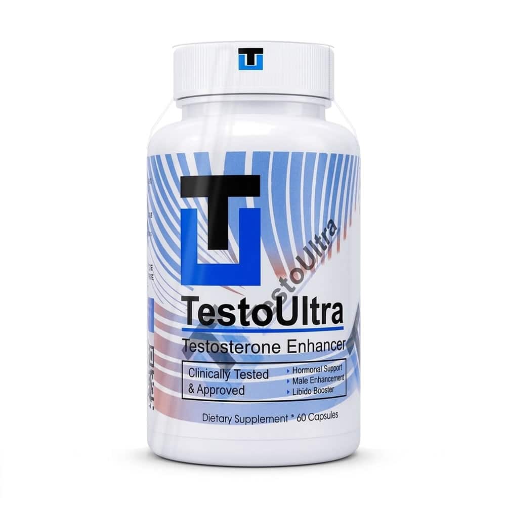 Frasco original de Testo Ultra Tradicional 60 cápsulas, suplemento dietario potenciador de testosterona para hombres con certificación GMP.